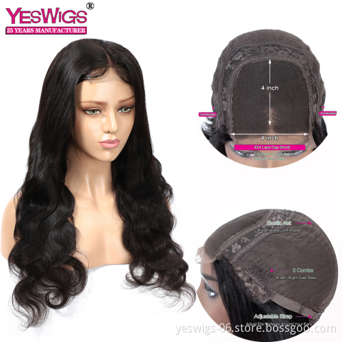 Factory Wholesale  Brazilian  Human Hair Lace Front Wig Body Wave 4*4 Lace Front Wig